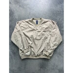 Jantzen Mens Golf Windshirt Tan Grid V-Neck Pullover Jacket Large